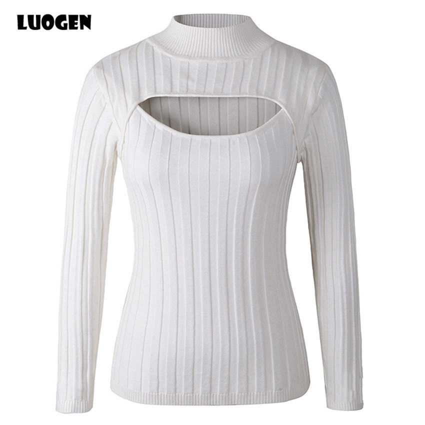 Japanese Anime Cosplay Open Chest Knitted Sweater Keyhole Women Sweaters and Pullovers Sexy Turtleneck Stripe Lolita Girls Knit 201130