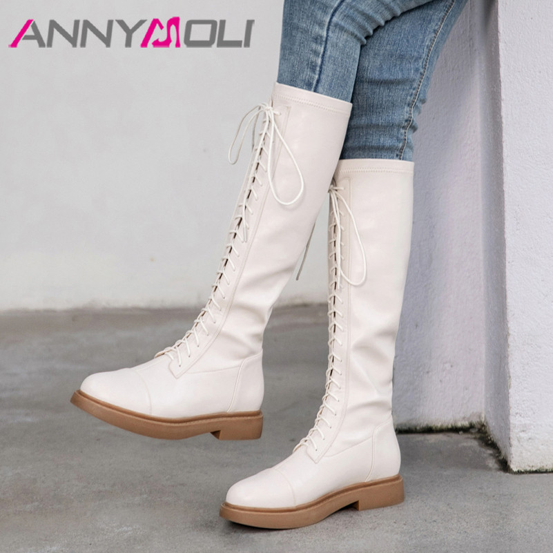 ANNYMOLI Real Leather Platform Flats Motorcycle Boots Women Knee High Boots Shoes Lace Up Stretch Long Ladies Autumn Beige, Black
ANNYMOLI Real Leather Platform Flats Motorcycle Boots Women Knee High Boots Shoes Lace Up Stretch Long Ladies Autumn Beige, Black