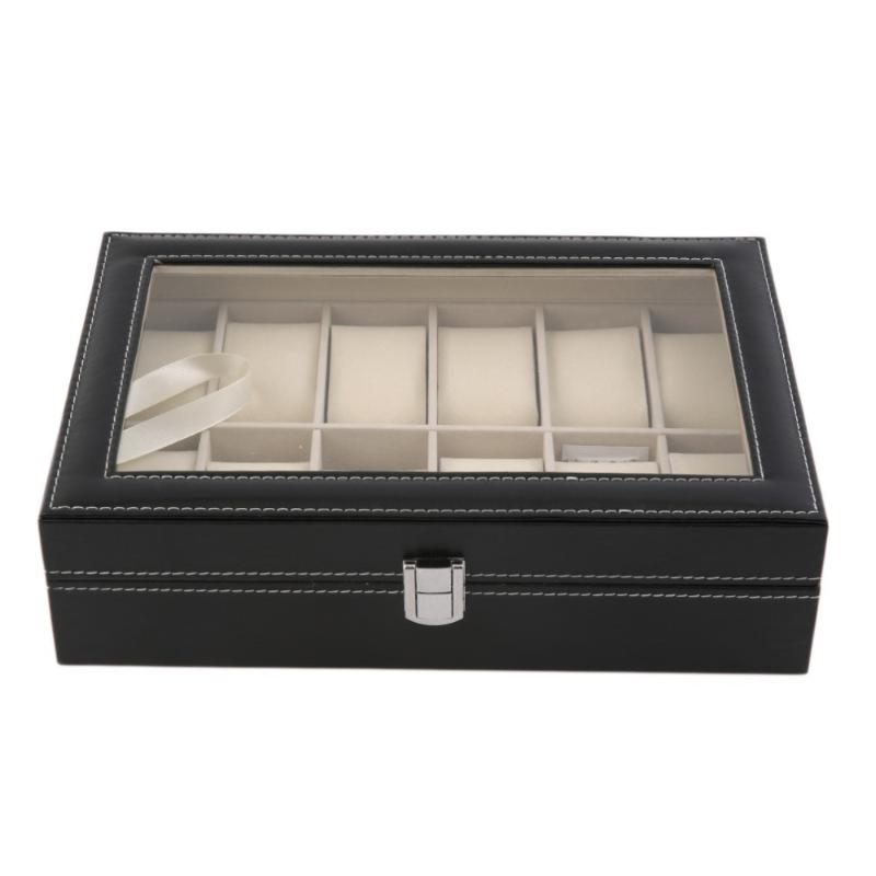12 Slots Grid PU Leather Watch Display Box Jewelry Storage Organizer Case locked Watch Display Box269c