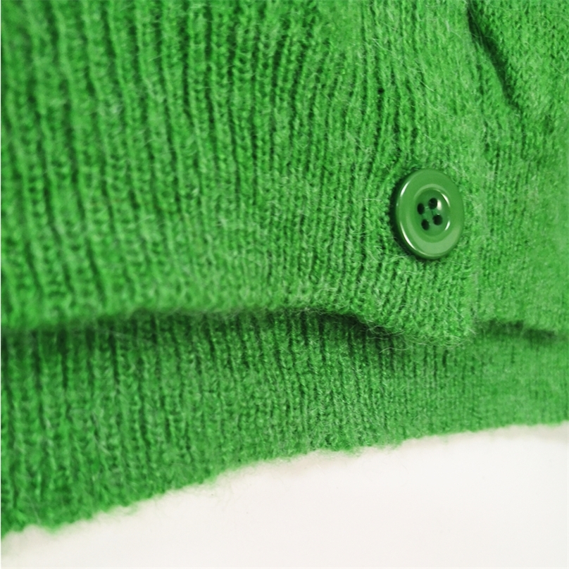 Green Fuzzy Cropped Cardigan With Front Button Embroidered Harajuku Liv Sweater Knit Cardigan For Women / 201225
