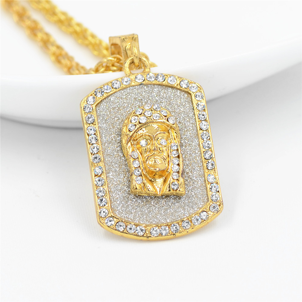2020 gold color bling bling one hundred dog tag jesus pendant necklace iced out long necklaces fashion hip hop jewelry