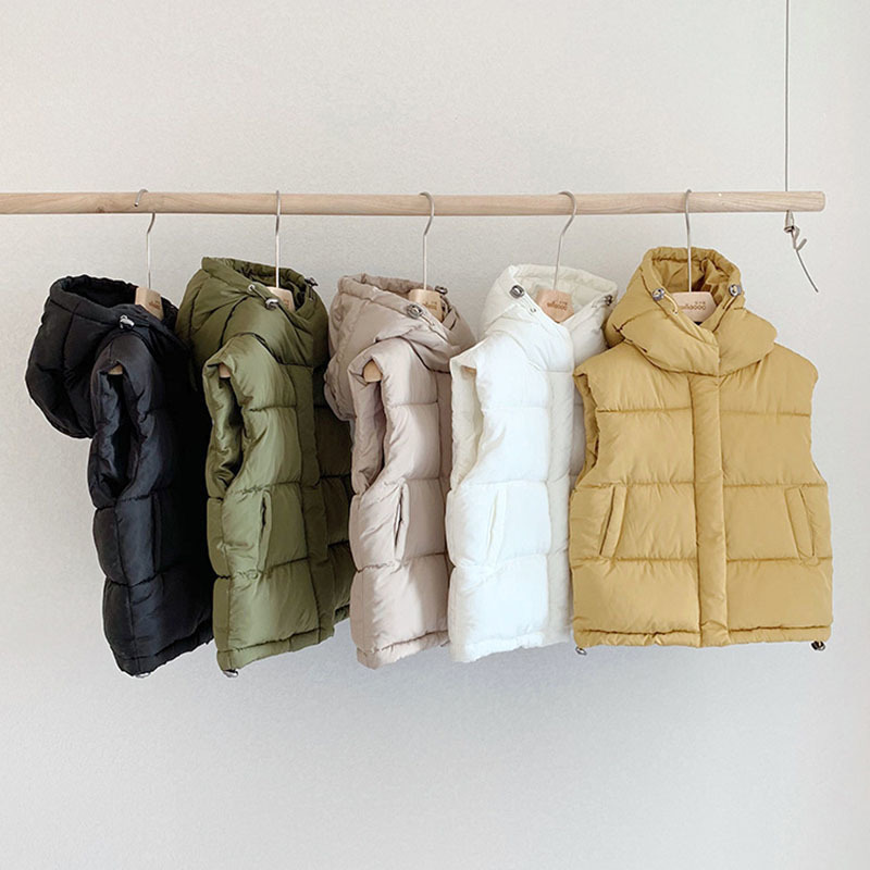 3-12Y Kids Vest Winter Children Down Cotton Cardigan Boy Sleeveless Jacket Baby Warm Clothes Zipper Hooded Coats Girls Outerwear LJ201125