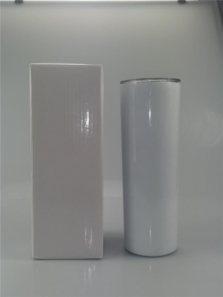 US Local Warehouse Sublimation Straight Skinny Tumbler 20oz blank white Stainless steel vacuum insulated cup with slid lid plastic straw individual bo