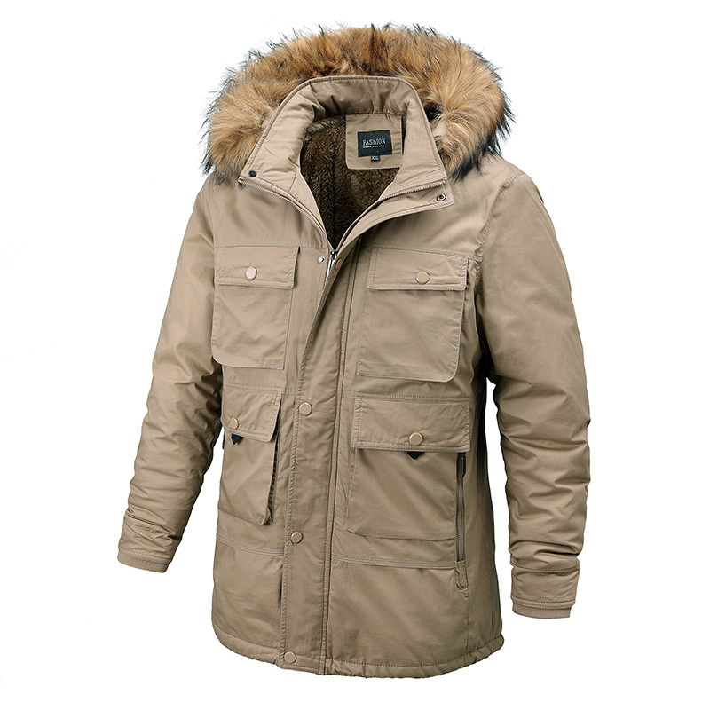 Winter Jacket Men Outdoor Parka Coat Plus Size Fur Collar Warm Coat With Many Pockets Outdoor Sport Working Jacket Men Fur Lined 201027