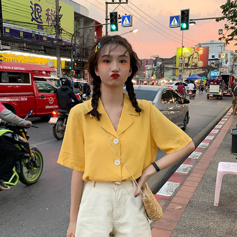 2021 New 3 colors spring summer female blouse vintag shirt turn down collar sleeve short sun color sweet lady tops (x339 8V8Y, Red
2021 New 3 colors spring summer female blouse vintag shirt turn down collar sleeve short sun color sweet lady tops (x339 8V8Y, Red