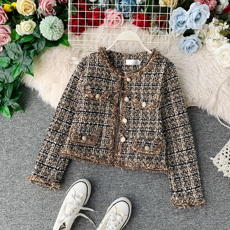 New Autumn Winter Vintage Tweed Jacket Coat Women Small Fragrance Patchwork Korean Woollen Cropped Coats Elegant Short Outerwear 2024