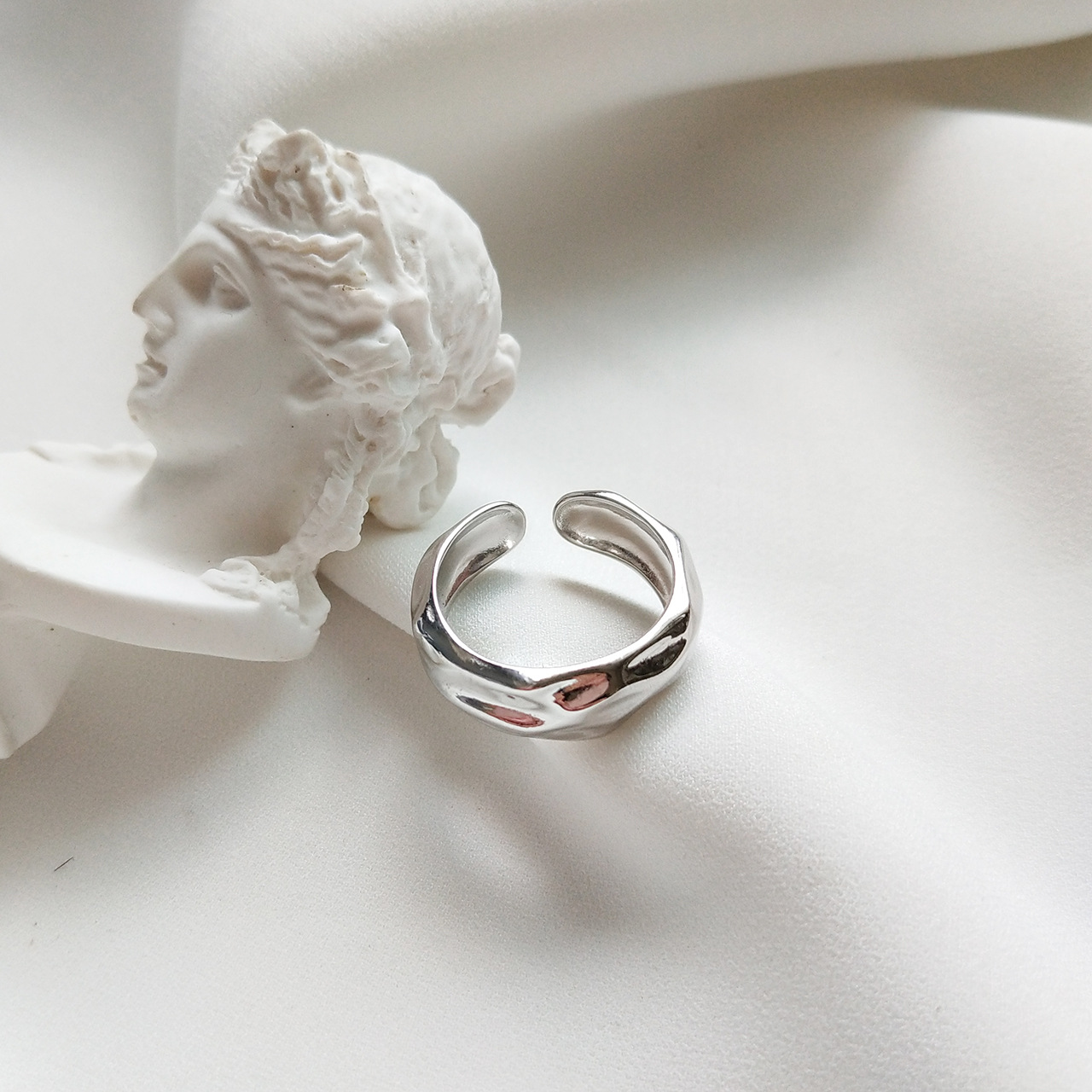New minimalism 925 sterling silver vintage jewelry handmade hammered texture designer adjustable rings open rings for women