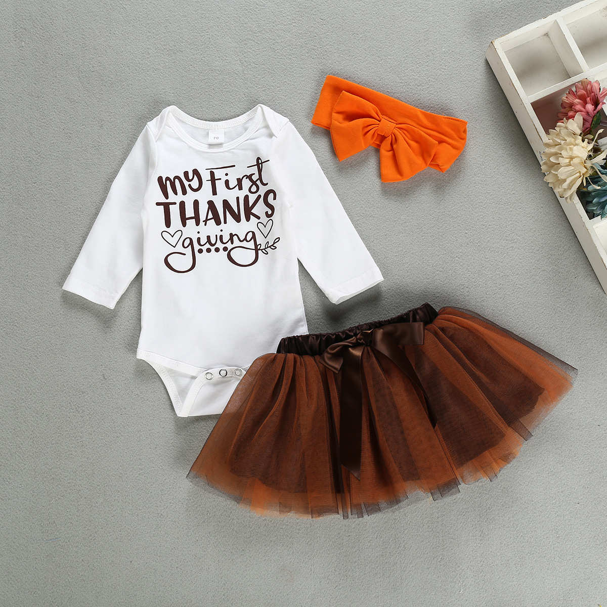 Thanksgiving CHILDREN'S Suit Foreign Trade Hot Selling Infant Long Sleeve Lettered Onesie Gauze Skirts SuitsX1019