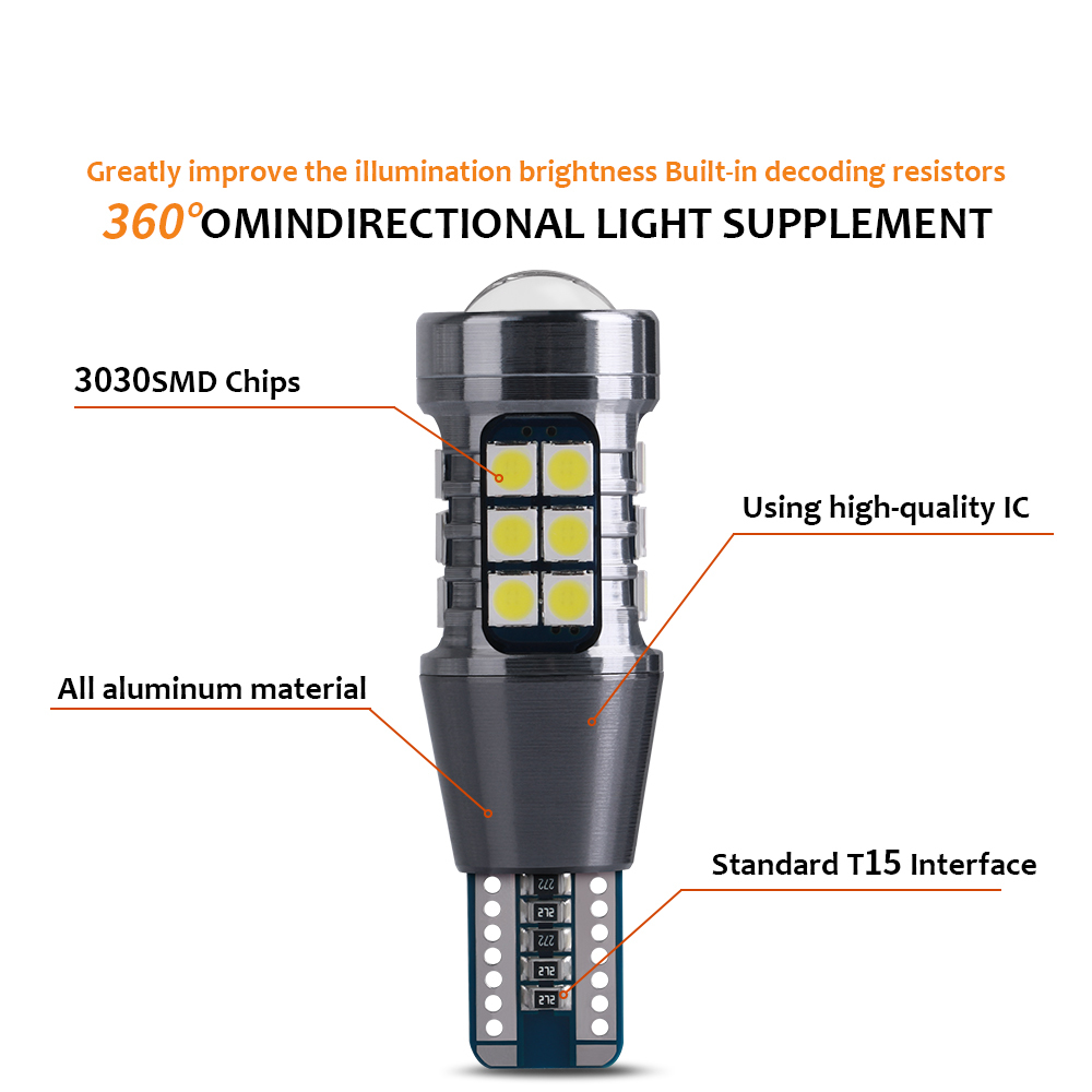 2PCS NEW T15 912 W16W WY16W Super Bright 3030 LED Auto Brake Bulb Backup Reverse Lamp Car Daytime Running Light Turn Signals 12V