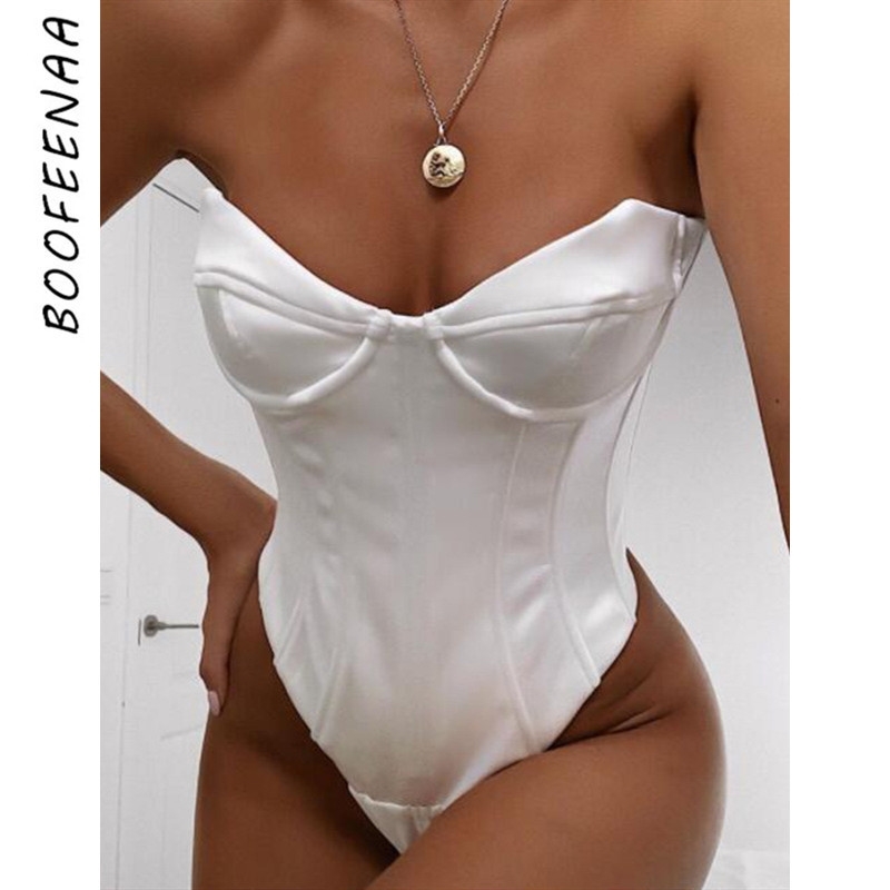 BOOFEENAA Backless Tube Top Bodysuit Women Bodycon Vintage Sexy Club Outfits Fall Party Body Suit Corset C92-AA64 201007
