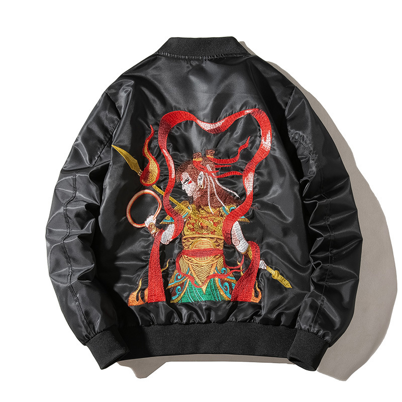 2021 New Men in Winter Embroidered Chinese Fashion Hip Hop Anime Cartoon Baseball Jacket Young Fall C6OX, Black thin.
2021 New Men in Winter Embroidered Chinese Fashion Hip Hop Anime Cartoon Baseball Jacket Young Fall C6OX, Black thin.