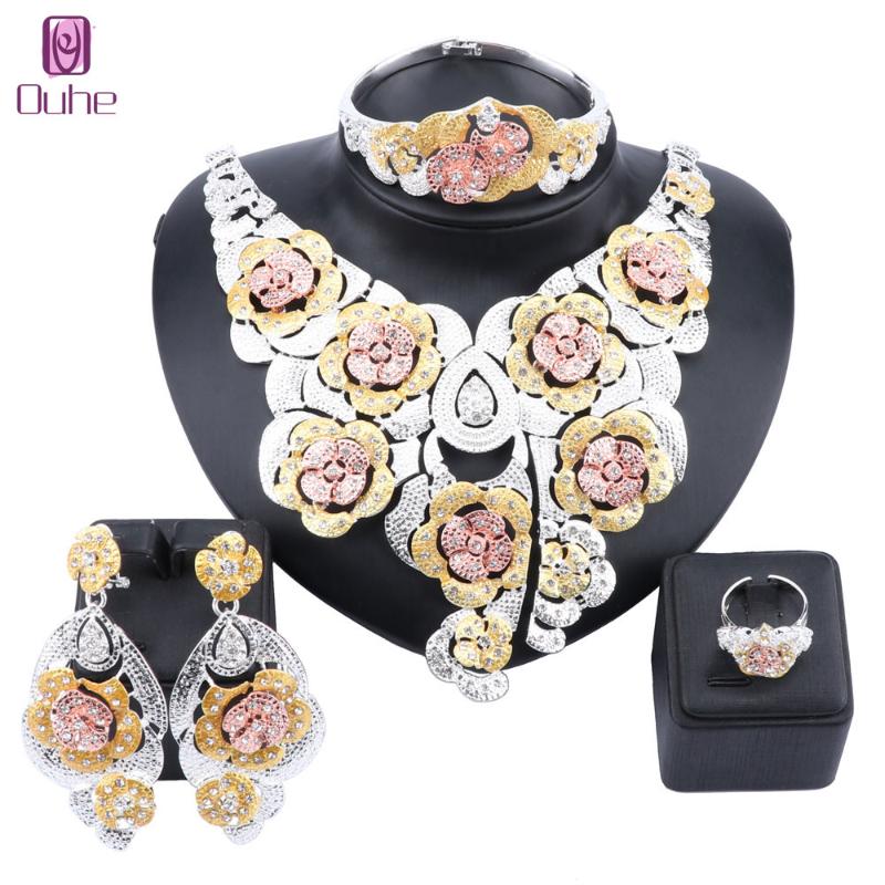 Earrings & Necklace Dubai Bridal Jewelry Sets Flower Crystal Statement Earring Bangle Fashion Charm African Wedding Nigeria Set, Silver
Earrings & Necklace Dubai Bridal Jewelry Sets Flower Crystal Statement Earring Bangle Fashion Charm African Wedding Nigeria Set, Silver