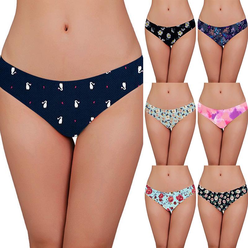 2020 Fashion sexy women's briefs thong ice silk women panties Solid Breathable Printed Seemless Floral-Print