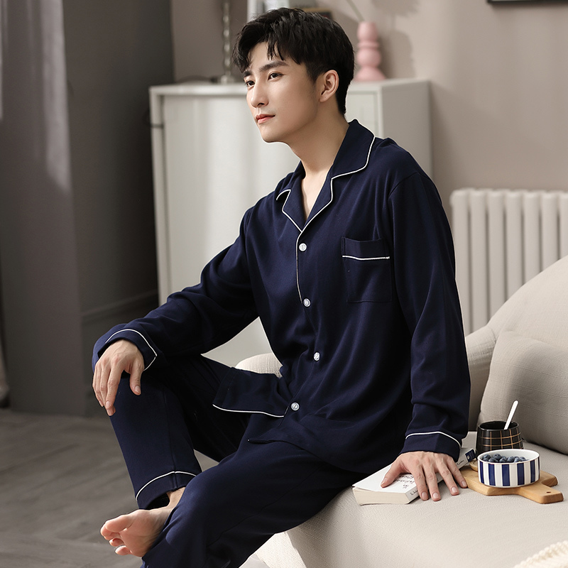 Winter 100% Cotton Pajamas for Men Full Sleeves Pijama Hombre Invierno Sleepwear Male 2PCS Cotton PJ Solid Gray Pyjama Homme 201109