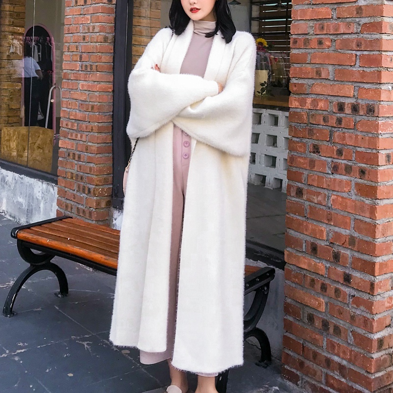 Autumn Winter Women Soft Cashmere Mink Long Sweater Fashion Loose Casual Oversized Cardigan Thick Warm Wool Knitted Coats 200930