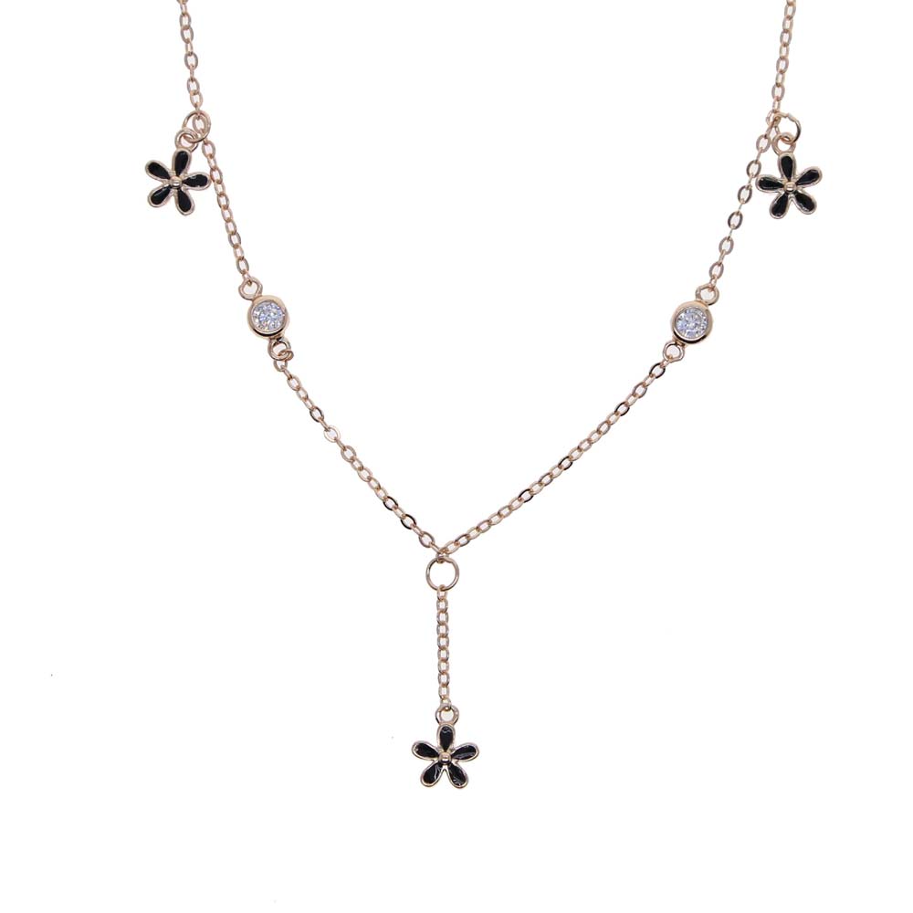 Wholesale Real 925 Sterling Silver Daisy Flower Charm Necklace Minimal Delicate Bling Cz Paved Enamel Link Chain Choker Necklace for Women