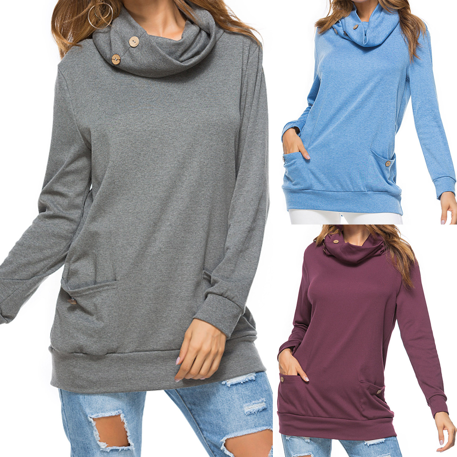 Womens Casual Loose Hoodie Long Sleeve Button Cowl Neck Casual Slim Tunic Tops With Pockets Female Long Sleeve Tops Newly, Red
Womens Casual Loose Hoodie Long Sleeve Button Cowl Neck Casual Slim Tunic Tops With Pockets Female Long Sleeve Tops Newly, Red