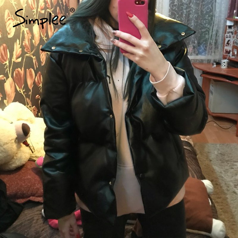 Fashion Lapel PU Leather Parkas Women Long Sleeve Warm Thick Women's Jacket High Street Faux Leather Autumn Winter Parka LJ201127