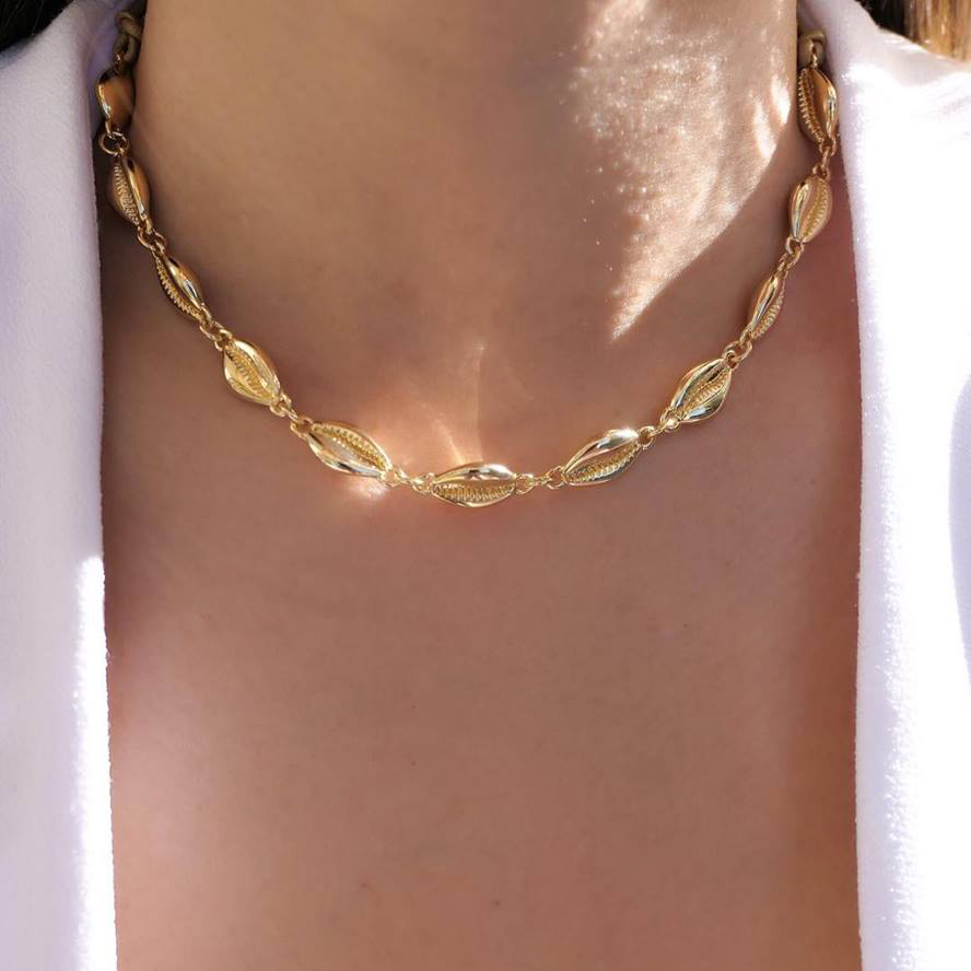 Summer New Women Fashion Choker necklace Chain Gold Color High polished Sea Shell Charm Bead Necklaces jewelry
