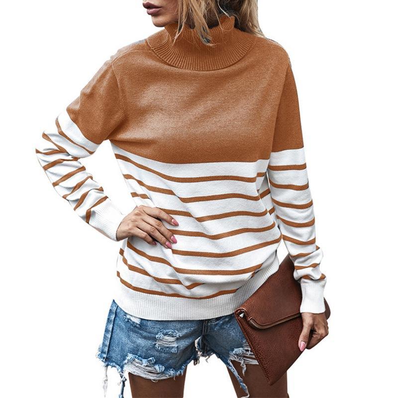 Loose Knitted Sweater Long Sleeve WomanTurtleneck Pullovers Sweaters Casual 2020 Autumn Winter Color Block Striped Sweater
Loose Knitted Sweater Long Sleeve WomanTurtleneck Pullovers Sweaters Casual 2020 Autumn Winter Color Block Striped Sweater