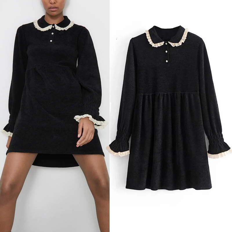 2021 New Chenille Black Mini Women Winter Fashion Lace Trim Ruffle Long Sleeve Knitted Dress Woman Vintage Dresses 688o
2021 New Chenille Black Mini Women Winter Fashion Lace Trim Ruffle Long Sleeve Knitted Dress Woman Vintage Dresses 688o