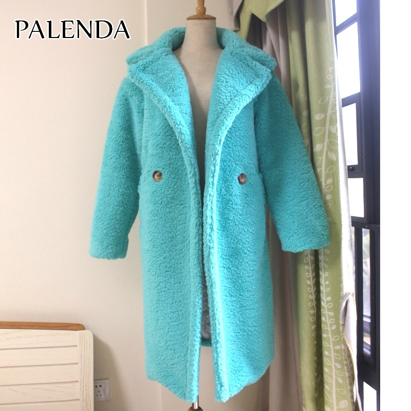 new women faux fur coat thick warm weight about 1.7kg teddy coat skyblue and yellow 201110