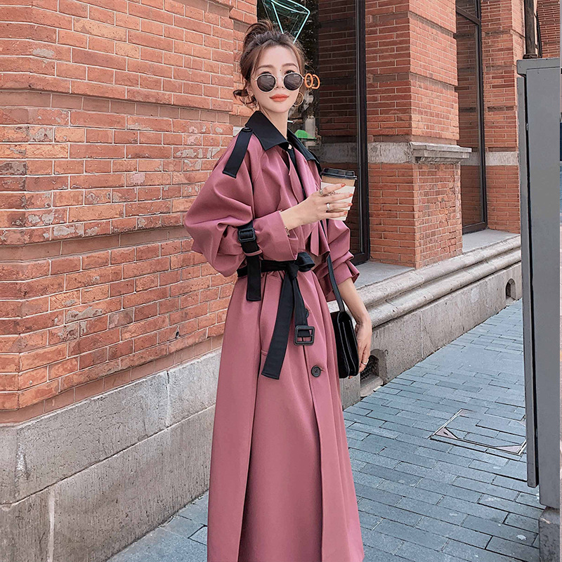 [DEAT] New Autumn Fashion Women's Trench Coat Casual Solid Thick Over Long Full Sleeve Lapel Collar Elegant With Belt TX178 201111