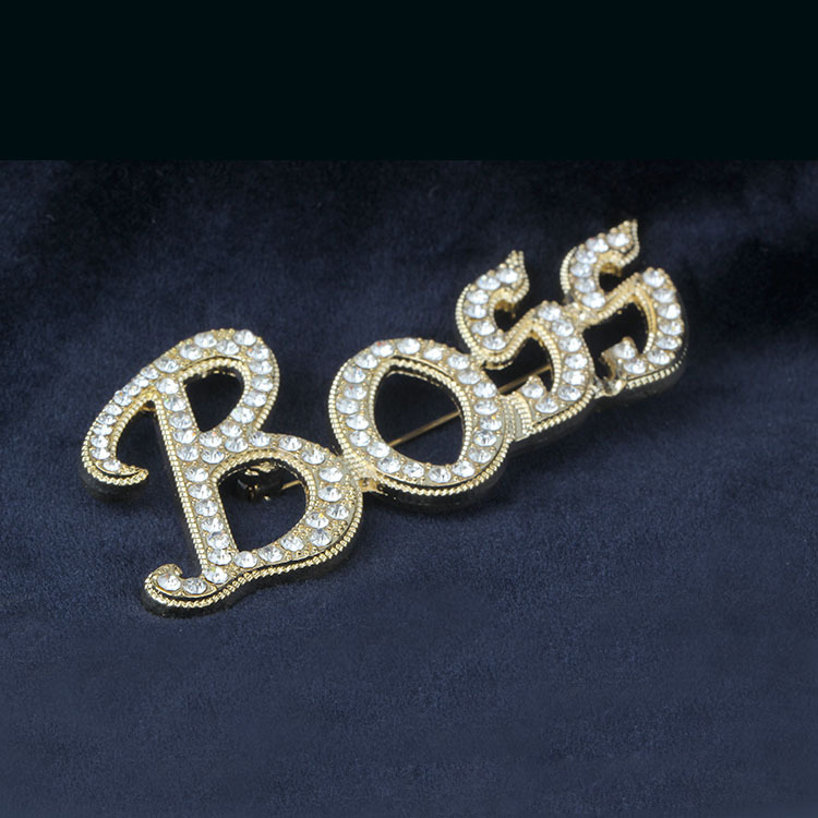 Fashion Bling Bling 18K Gold Plated Austrian Crystal Boss Brooches for Men Women Wedding Jewelry Nice Gift Wholesale Price