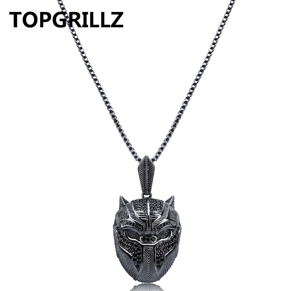 TOPGRILLZ Hip Hop Black Panther Iced Out Pendant Necklace Men Jewelry Gifts With Box Chain 24 Q11072750