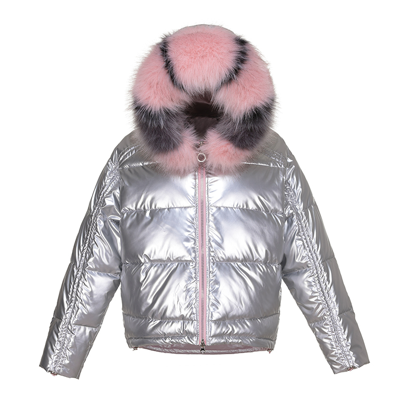 Women Parkas Hooded Jacket Coats Short Glossy Down Cotton Parkas Female Big Fur Collar Shiny Warm Thick outwear 200928