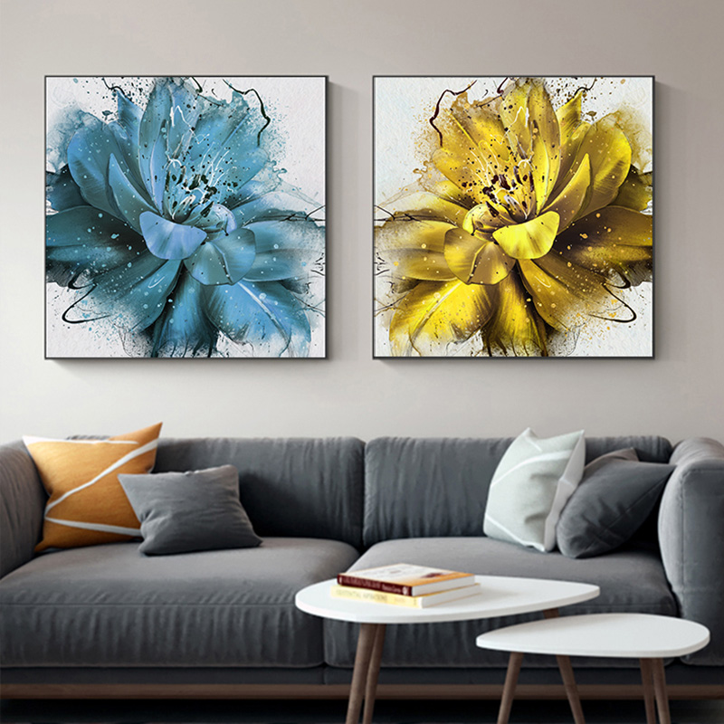 Abstract Blue Flower Posters and Prints Oil Painting Printed on Canvas Poster Watercolor Wall Picture for Living Room Home Decor