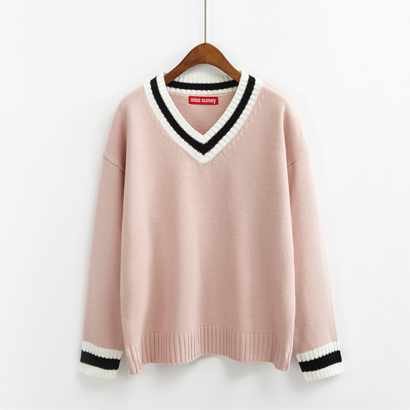 winter Women's Harajuku Kawaii Loose Wild Basic Models V Neck Sweater Female Casual Thick Jumper Retro Pullover For Women 201017