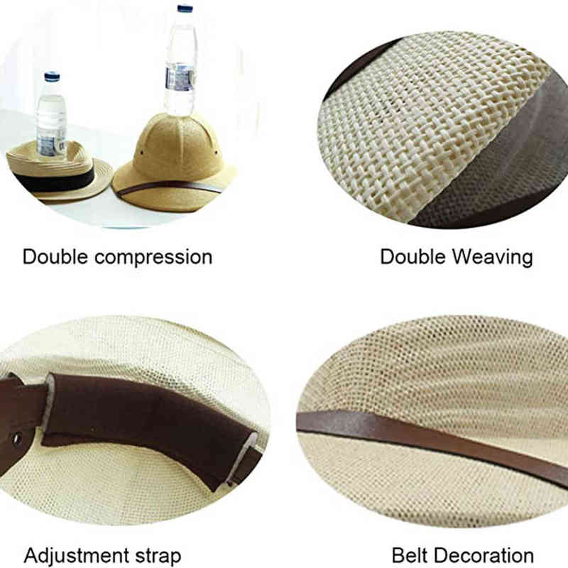 Child Toquilla Straw Helmet Pith Sun Hat For Boy Girl Vietnam War Army Parent-child Dome Safari Jungle Miners Cap 220105
