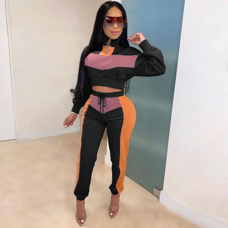 2021 Autumn and Winter Casual Sports Suit Stitching Color Long Sleeve Zipper Coat + Sweatpants Two-piece Tracksuit For Women
2021 Autumn and Winter Casual Sports Suit Stitching Color Long Sleeve Zipper Coat + Sweatpants Two-piece Tracksuit For Women