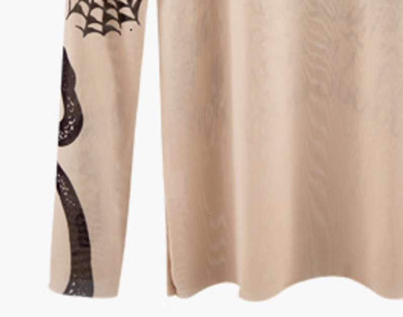 TVVOVVIN NEW FASHION WOMEN 2019 Elasticity Print Tops Vintage Sexy Sun-proof Autumn Turtleneck Mesh Yarn Blouse Shirt Tatoo T200321