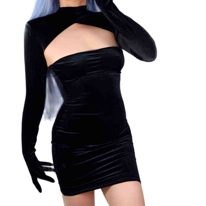 Gold Velvet Sun Protection Clothes High Collar BOLERO GLOVES Top Clothes Long-Sleeve Black High-Elastic Women Gloves WSR53 220112