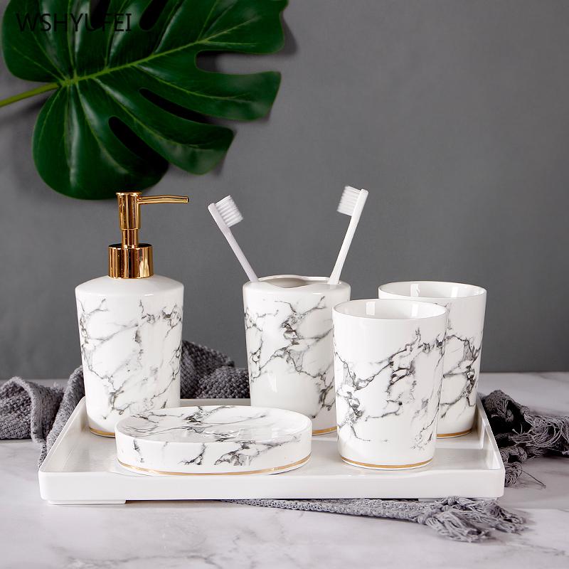 Direct selling ceramic home wash cleaning kit Nordic five-piece marble pattern bathroom set bathroom brushing teeth cup 
Direct selling ceramic home wash cleaning kit Nordic five-piece marble pattern bathroom set bathroom brushing teeth cup