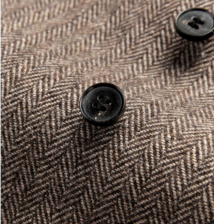 Double Breasted Groom Vests Wedding Brown Wool Herringbone Tweed Groomsmen Vests Men's Suit Party Prom Farm Country Waistcoat Navy Blue