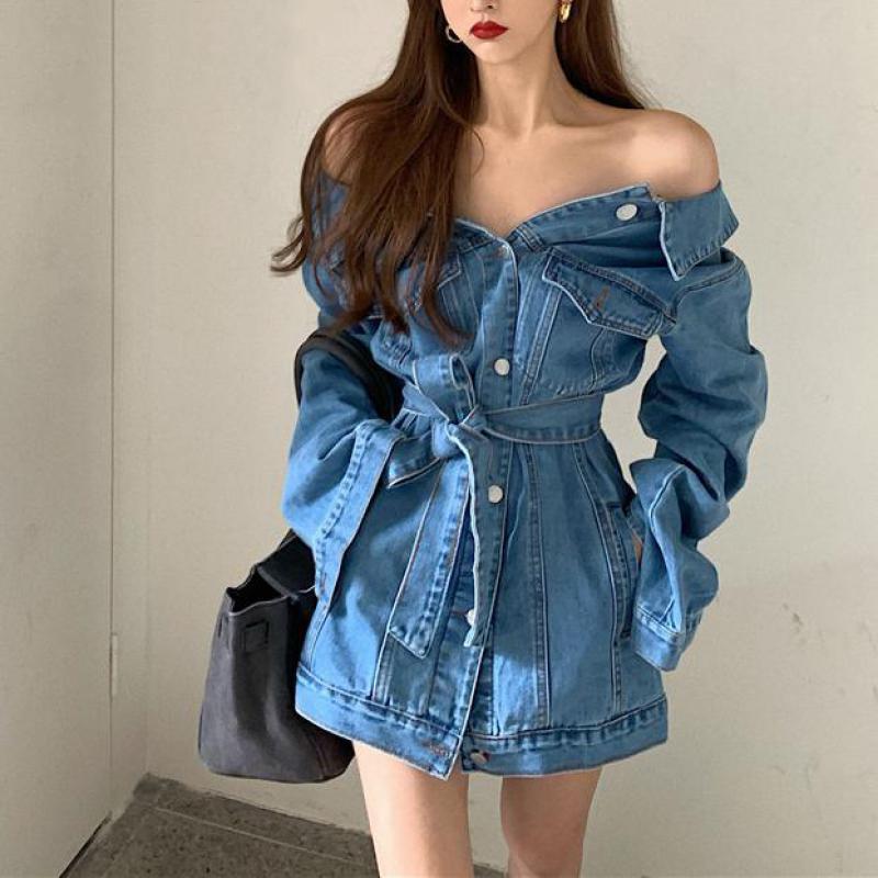 Women Coat Slash Neck Bandage Denim Coats Jackets Women Vintage Casual Long Jean Coats Off Shoulder Sexy Long Jackets, Blue
Women Coat Slash Neck Bandage Denim Coats Jackets Women Vintage Casual Long Jean Coats Off Shoulder Sexy Long Jackets, Blue