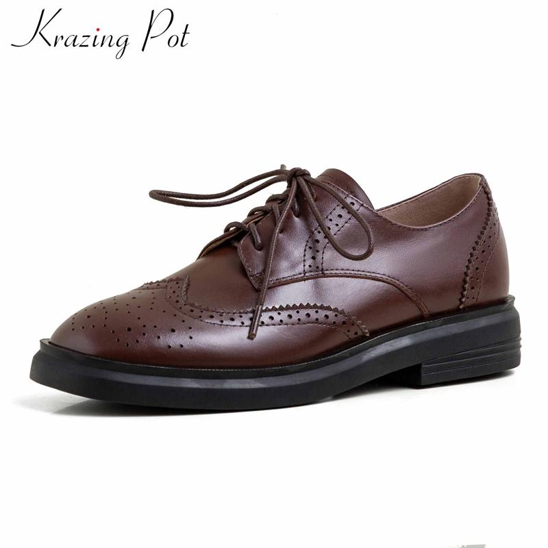 Krazing pot genuine leather classic brogue leisure shoes daily wear concise round toe med heels women solid lace up pumps L12, Black
Krazing pot genuine leather classic brogue leisure shoes daily wear concise round toe med heels women solid lace up pumps L12, Black