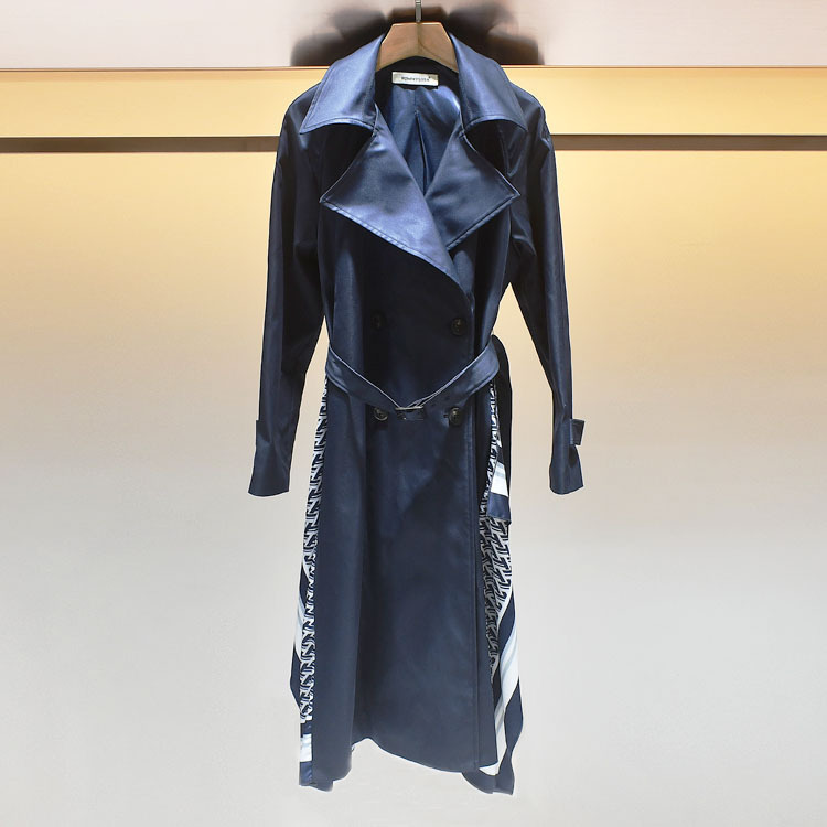 Long windbreaker jacket with doublebreasted waistband printing for autumn women's wear in 201111