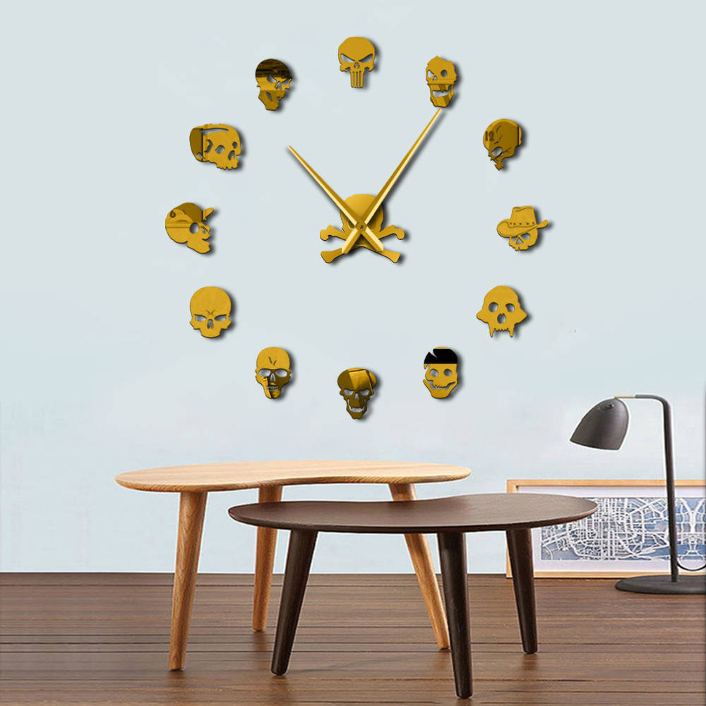 Skulls Frameless Diy Large Morden Wall Clock Da Parete Quartz Clock Interior 3d Mirror Watches Living Room Home Decor Wandklok Y205719354