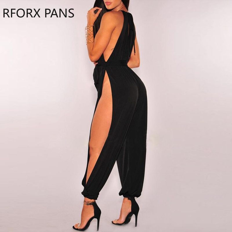 Solid Sleeveless Ruched Slit Jumpsuit Sexy Jumpsuit for Women T200509