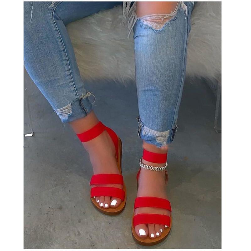 Comfortable high-quality solid color flat-bottomed large size women's sandals 2021 summer new style Casual women's sandals