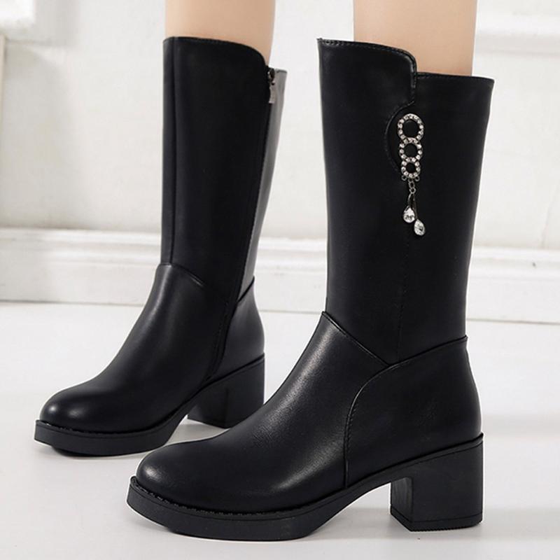 2020 Leather Warmer Snow Boots Women's Fashion Square-Heeled Side Zipper Warm Boots Mid-Tube Ladies Shoes woman Winter, Black
2020 Leather Warmer Snow Boots Women's Fashion Square-Heeled Side Zipper Warm Boots Mid-Tube Ladies Shoes woman Winter, Black
