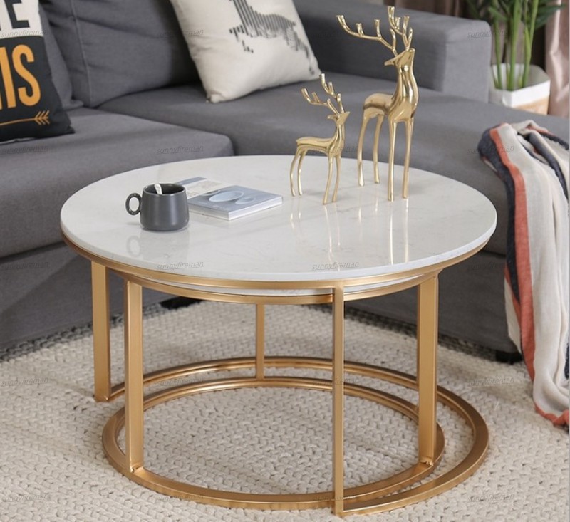 Italian Luxury Popular Modern 100% Marble Round Coffee Tables Desk for Living Room 2 in 1 Simple Combination Iron Table8869547