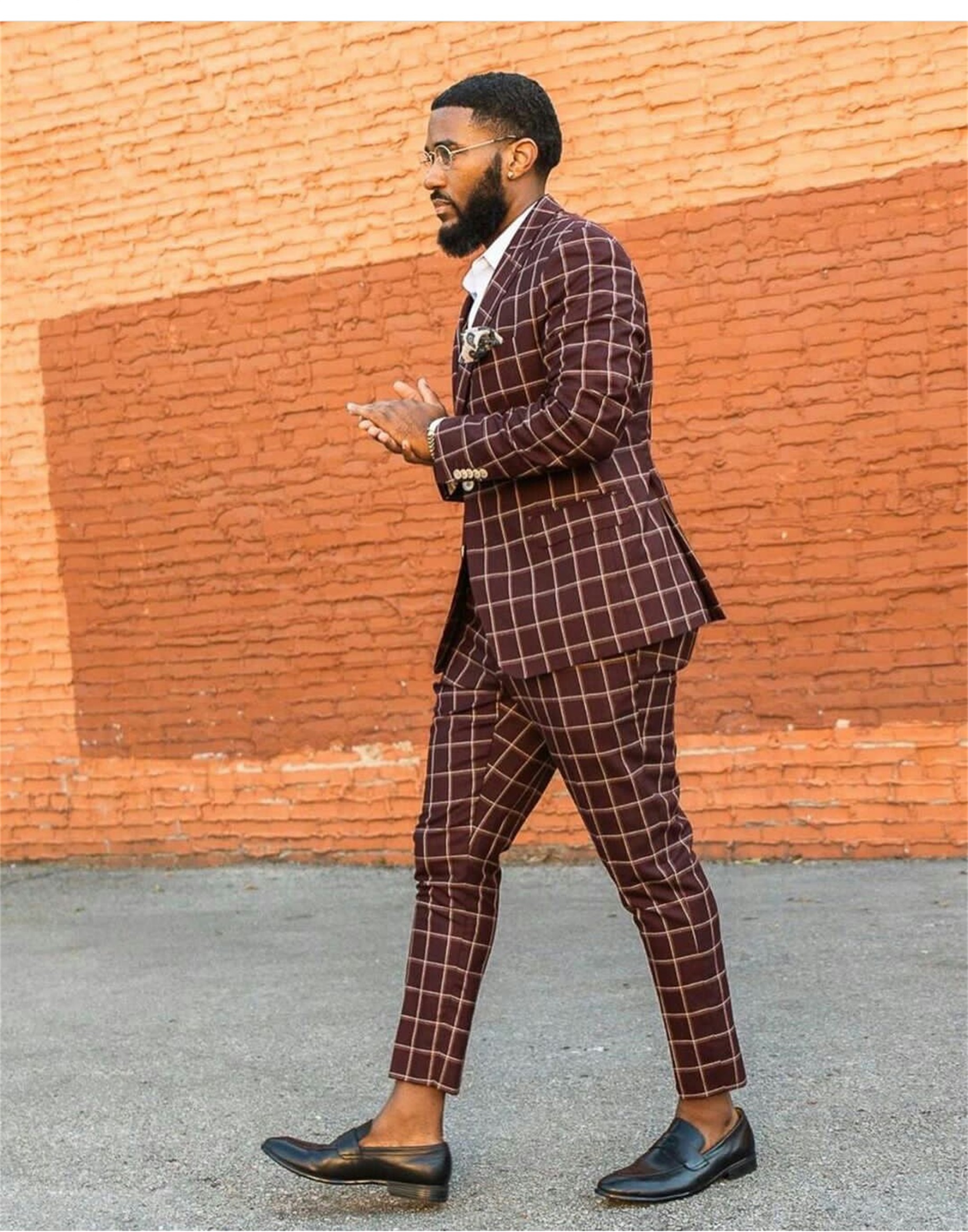 Gentleman Red Check Mens Suits Plus Size Groom Men Business Pants Suit Tailored Plaid Prom Party Wedding Tuxedos (jacket+pants)