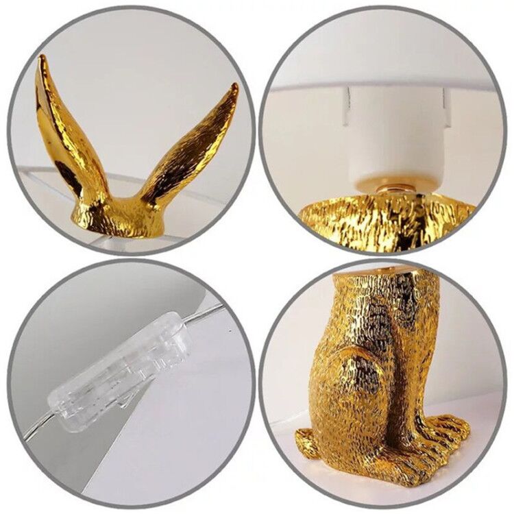 Rabbit Table Lamp Gold Lampe Night Lights Desk Light 24 by 49cm Bedroom Bedside LED Lamps for Home Office US Stock