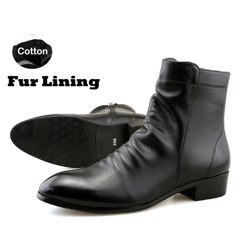 Fashion Genuine Leather Men Dress Leather Shoes Men Winter Fur Lining Boots Men British Formal Business Boots Leather Shoes Y200420