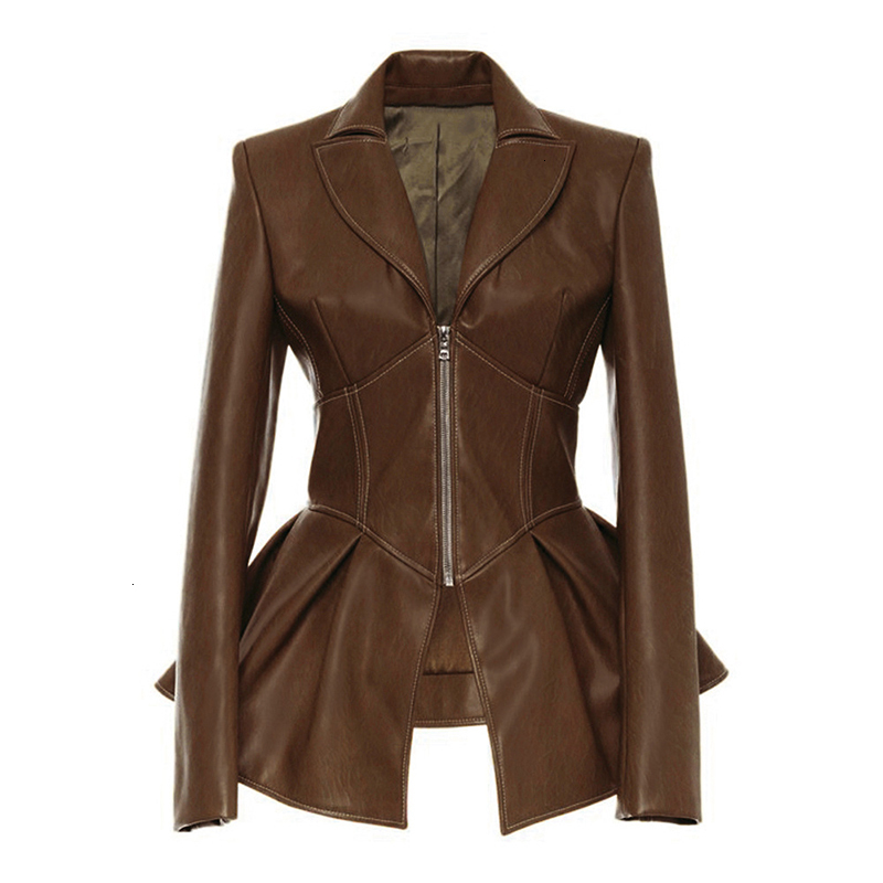 TWOTWINSTYLE Biker Style Patchwork Irregular Jacket Women Lapel Collar Long Sleeve High Wait Tunic Female Coat Fashion Tide 201030